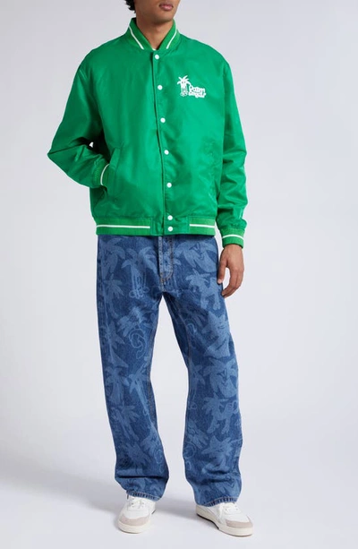 Shop Palm Angels Douby Varsity Bomber Jacket In Green White