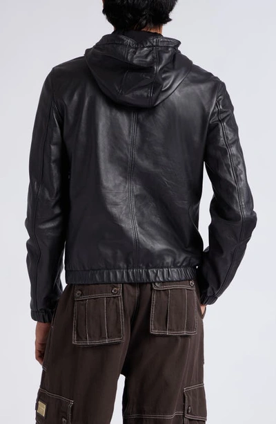 Dolce & Gabbana Logo Plaque Leather Hooded Blouson Jacket In Black