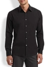 Theory Sylvain Mens Poplin Tab Collar Button-down Shirt In Black
