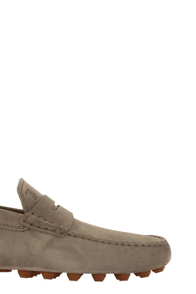 Shop Tod's Suede Moccasin Moccasin In Stone