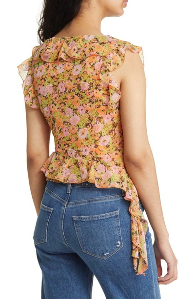 Open Edit Ruffle Sleeveless Crop Top In Orange Multi Meadow Floral