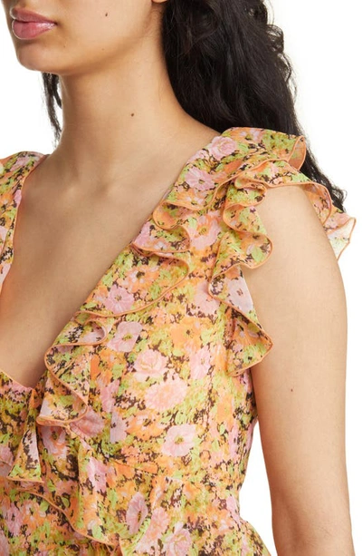 Open Edit Ruffle Sleeveless Crop Top In Orange Multi Meadow Floral