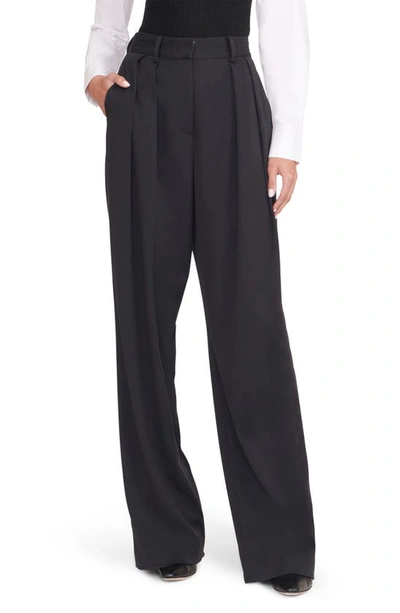 Shop Staud Luisa Pleated Wide Leg Pants In Black