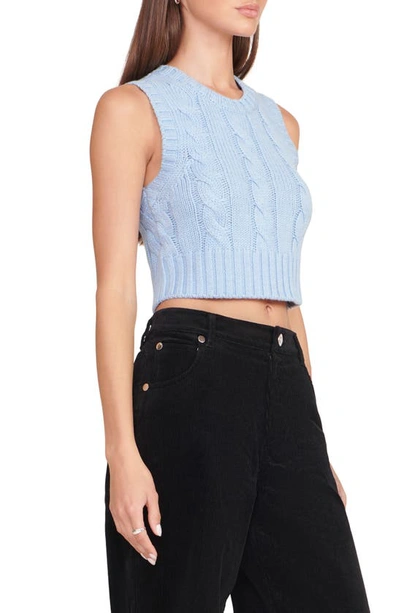 Shop Staud Pingo Cable Stitch Merino Wool Crop Sweater Tank In French Blue