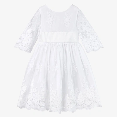 Shop Beatrice & George Girls White Embroidered Tulle Dress