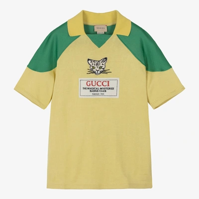 Shop Gucci Teen Boys Yellow & Green Knitted Polo Shirt