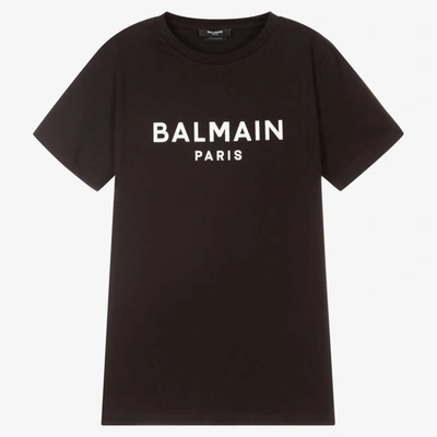 Shop Balmain Teen Boys Black Paris Logo T-shirt