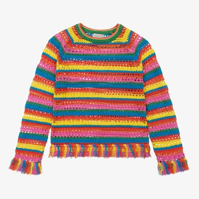Shop Stella Mccartney Kids Girls Teen Red Rainbow Stripe Knit Sweater