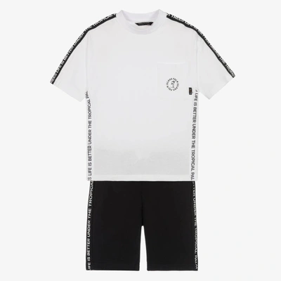 Shop Mayoral Nukutavake Boys White & Black Cotton Shorts Set