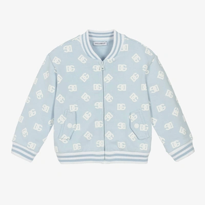 Shop Dolce & Gabbana Baby Boys Blue & White Crossover Dg Bomber Jacket