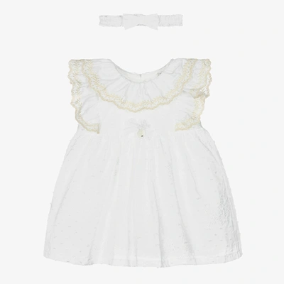 Shop Dr Kid Baby Girls White Cotton Dress Set