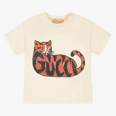 Shop Gucci Ivory Cotton Baby T-shirt