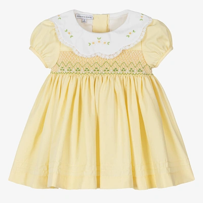 Shop Beatrice & George Baby Girls Yellow Hand-smocked Daisy Dress