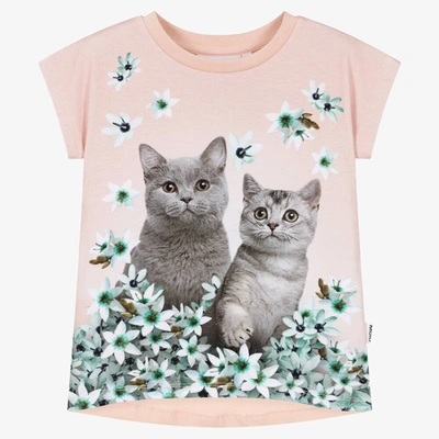 Shop Molo Girls Pink Floral Kitten T-shirt