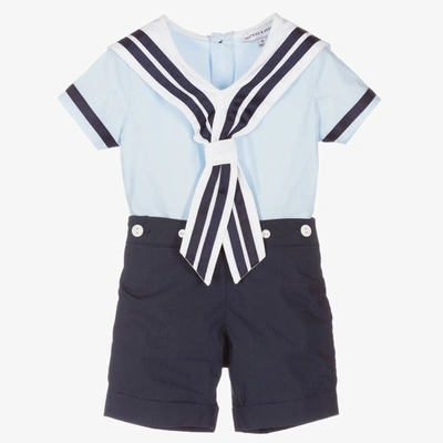 Shop Beatrice & George Boys Blue Cotton Sailor Buster Suit