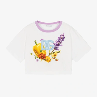 Shop Dolce & Gabbana Girls White Farmer Print Dg T-shirt