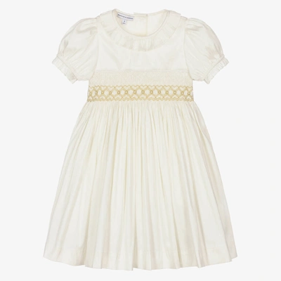 Shop Beatrice & George Girls Ivory Hand-smocked Dupion Dress