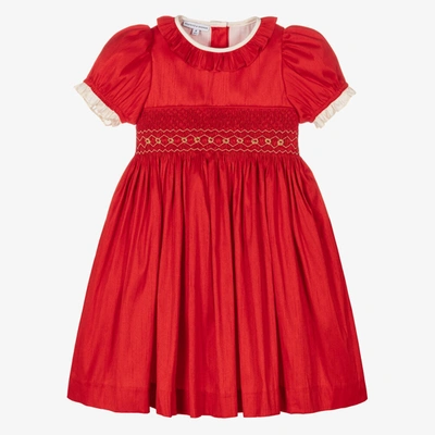 Shop Beatrice & George Girls Red Hand-smocked Dupion Dress