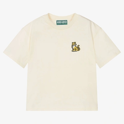 Shop Kenzo Kids Ivory Cotton Kotora T-shirt