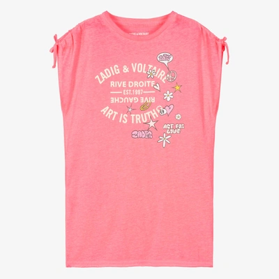 Shop Zadig & Voltaire Girls Neon Pink Cotton Logo Dress