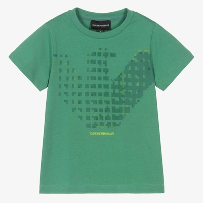 Shop Emporio Armani Boys Green Cotton Pixel Eagle T-shirt
