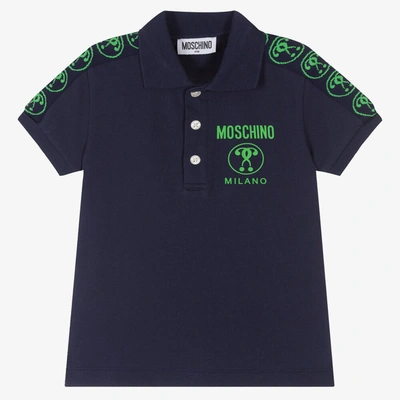 Shop Moschino Kid-teen Boys Blue Cotton Piqué Polo Shirt