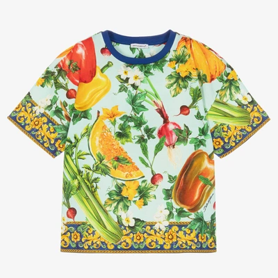 Shop Dolce & Gabbana Girls Blue Farmer Print T-shirt