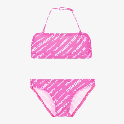 Shop Karl Lagerfeld Kids Girls Pink Logo Bikini