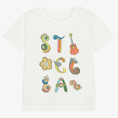 Shop Stella Mccartney Kids Girls Ivory Cotton Logo T-shirt