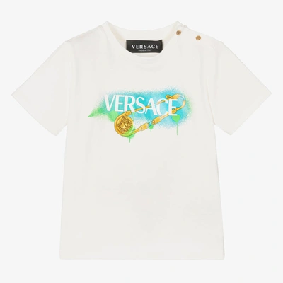 Shop Versace White Cotton Safety Pin Logo Baby T-shirt