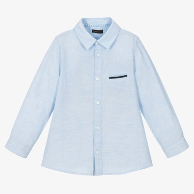 Shop Mayoral Boys Blue Cotton & Linen Shirt