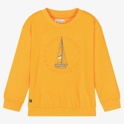 Shop Mayoral Boys Orange Cotton Boat Sweatshirt