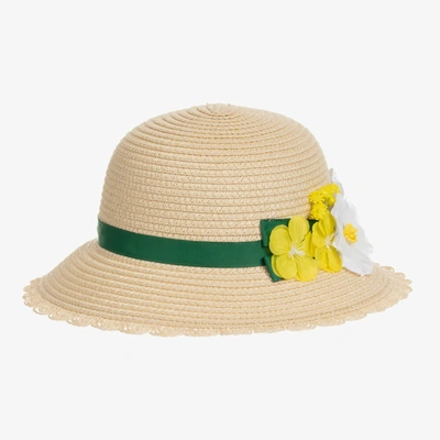 Shop Mayoral Girls Beige Straw Floral Appliqué Hat