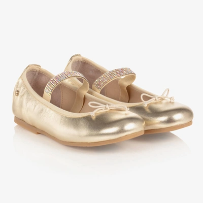 Shop Manuela De Juan Girls Gold Leather Gem Strap Pumps