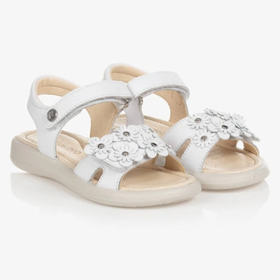 Falcotto By Naturino Babies' Girls White Leather Flower Sandals | ModeSens