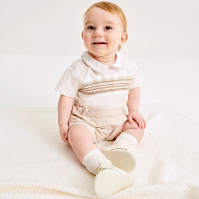 Shop Beatrice & George Ivory Patent Leather Pre-walker Baby Boots