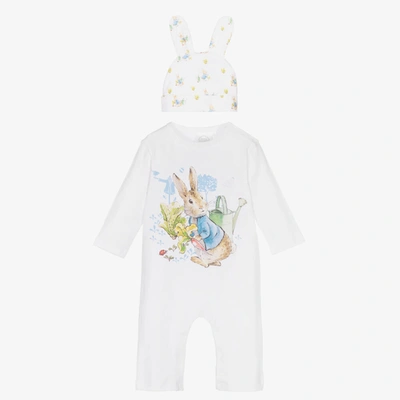 Shop Peter Rabbit By Childrensalon White Cotton Jersey Romper Suit Set