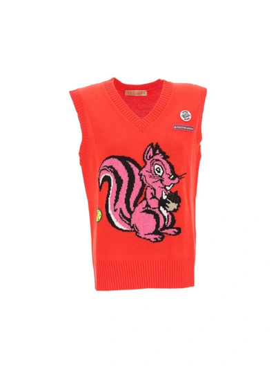 Cormio Graphic Patch Ribbed V-neck Vest In Pomodoro