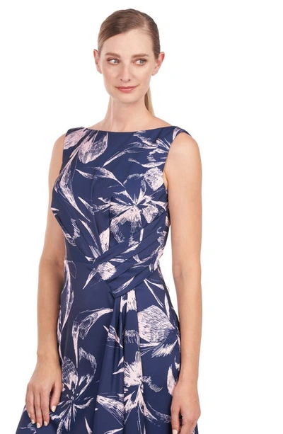 Shop Kay Unger Emmaline Floral Asymmetric Hem Dress In Deep Navy/ Pink Bloom