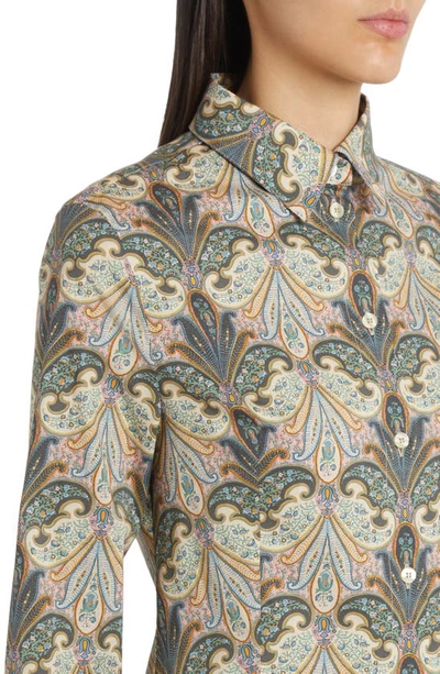 Shop Etro Paisley Print Long Sleeve Cotton Stretch Poplin Button-up Shirt In 0001 - Nero