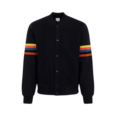 Shop Paul Smith Knitted Bomber Jacket In Blue