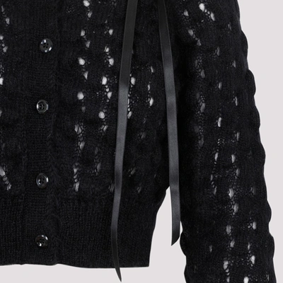 Shop Simone Rocha Long Sleeve Bubble Knit Bow Detail Cardigan Sweater In Black