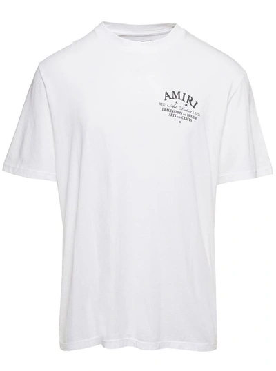Shop Amiri 'arts District' White Crewneck T-shirt With Contrasting Logo Print In Cotton Man