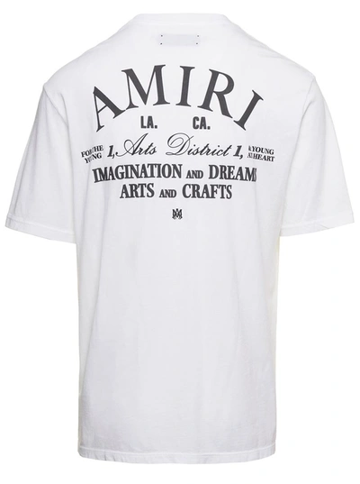 Shop Amiri 'arts District' White Crewneck T-shirt With Contrasting Logo Print In Cotton Man