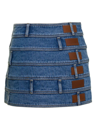 Shop Andersson Bell 'dua' Light Blue Mini-skirt With Multi-waist Effect And Belt In Cotton Denim Woman