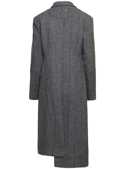 Shop Andersson Bell 'enya' Grey Asymmetric Double-breasted Coat With Herringbone Pattern In Wool Woman