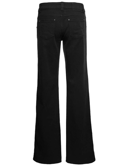 Shop Blumarine Black Cargo Jeans With Buckles And Branded Button In Stretch Cotton Denim Woman