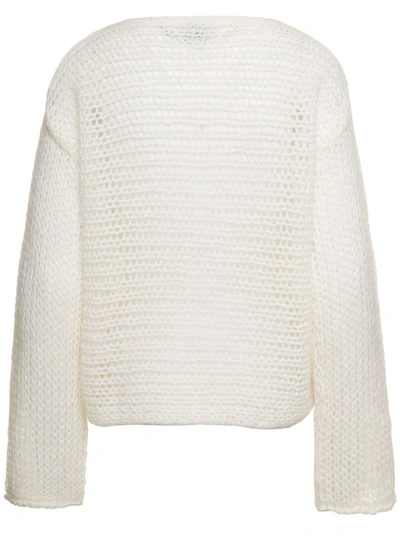 Shop Forte Forte White Cropped Sweater With Boat Neckline In Wool Blend Woman