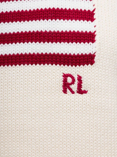 Shop Polo Ralph Lauren White Pullover With American Flag Embroidery In Cotton Woman