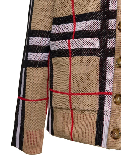 Shop Burberry 'hortence' Beige Long Sleeve Cardigan With Vintage Check Motif In Cotton Blend Woman